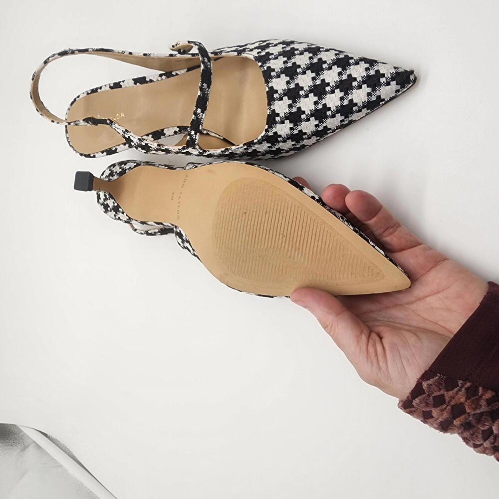 New ann taylor Gingham kitten heel sling 8M black white - Picture 5 of 7